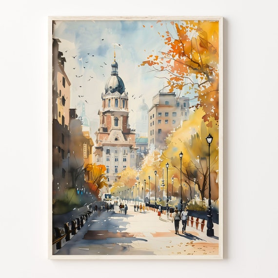 Santiago Watercolor Painting Santiago Wall Art Santiago Poster Chile Wall Art Home Decoration Art Lovers Gift C30 304