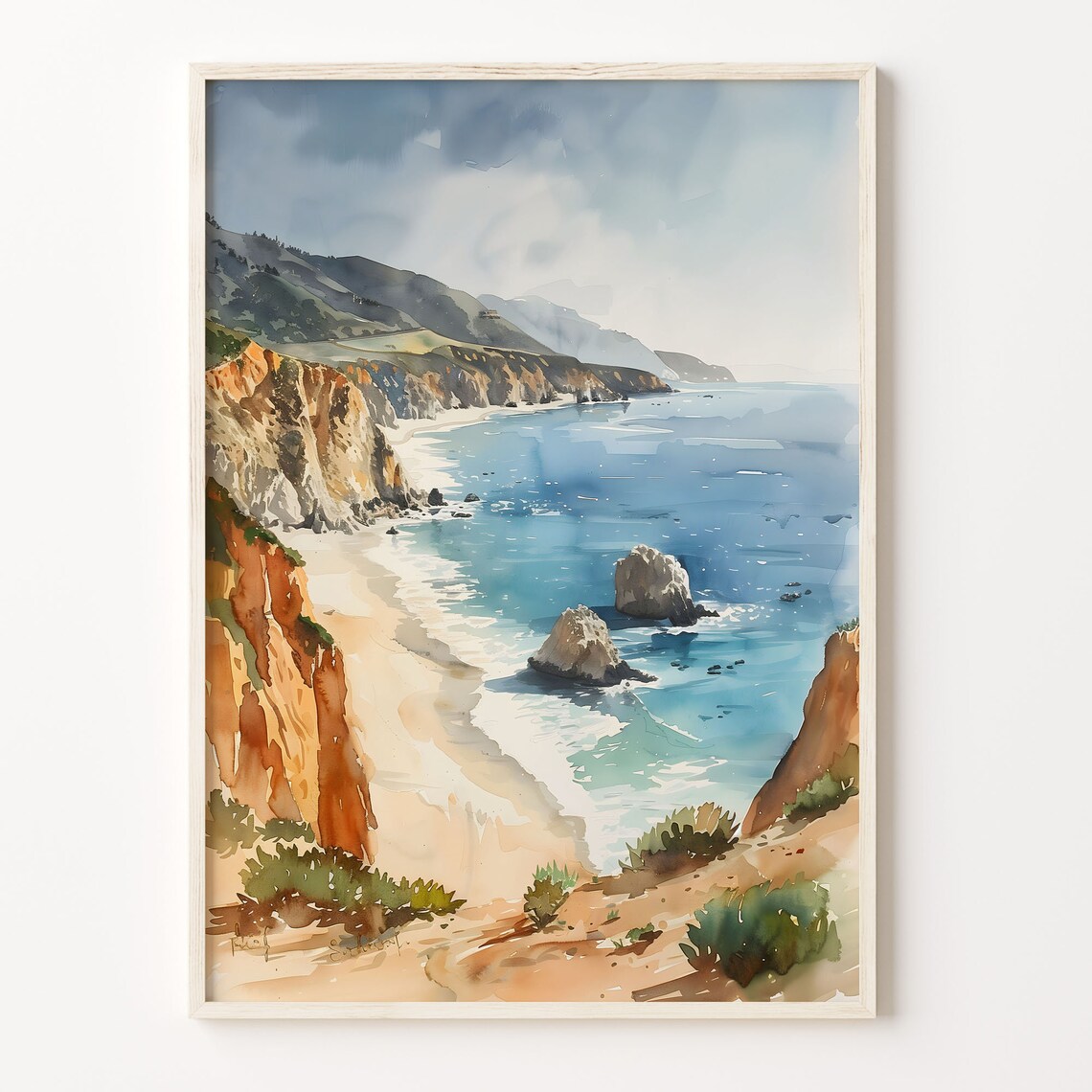 Big Sur Watercolor Art Print, California National Park