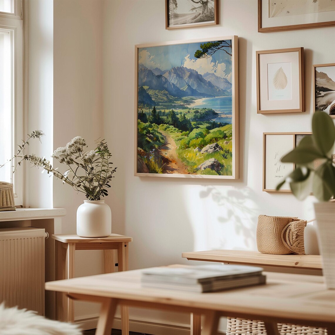 Kaikoura New Zealand Coastal Mountains Watercolor Painting Poster - Image 3
