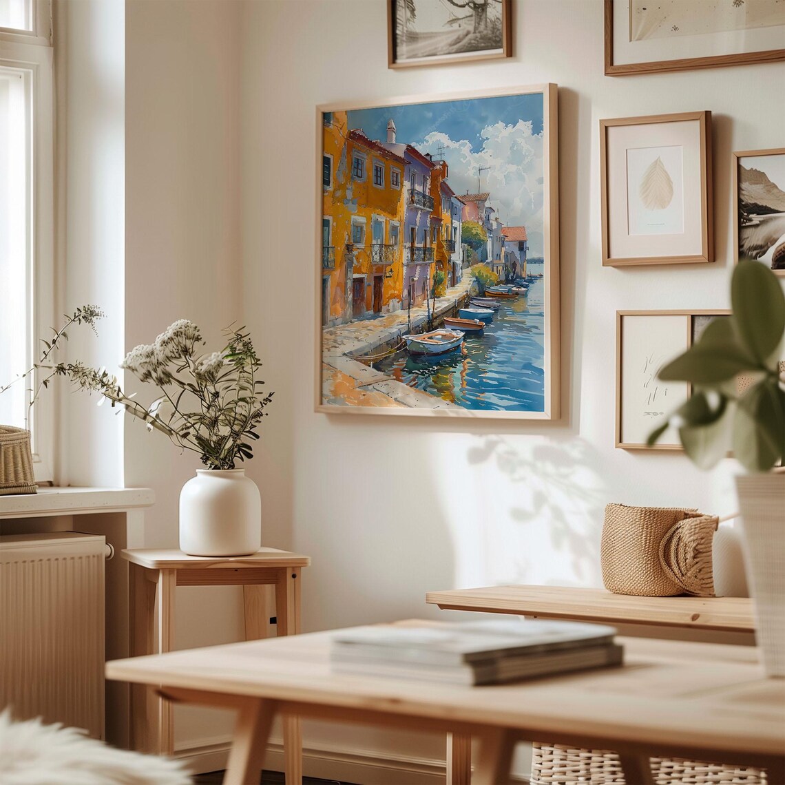 Aveiro Portugal Canal Colorful Houses Boats Watercolor Travel Poster - Image 3