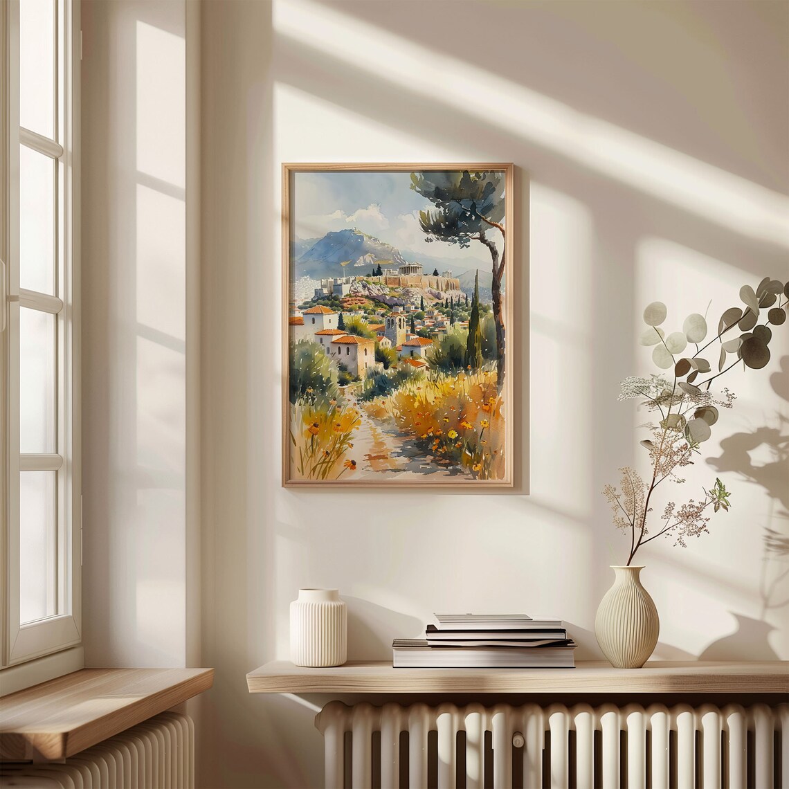Athens Acropolis Parthenon Golden Wildflowers Watercolor Poster - Image 4