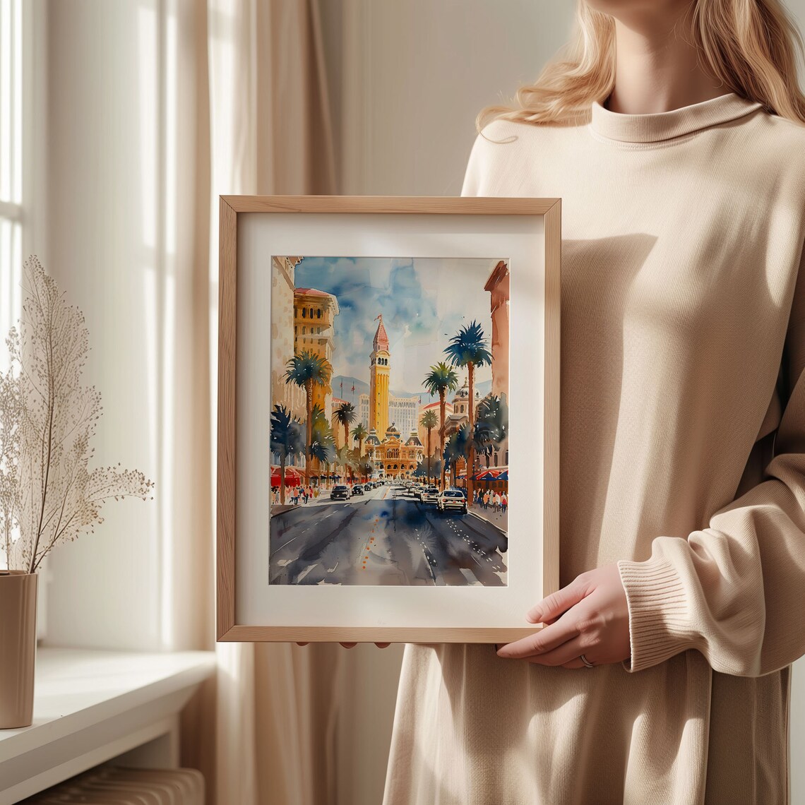 Las Vegas Strip Venetian Casino Palm Trees Watercolor City Poster - Image 2