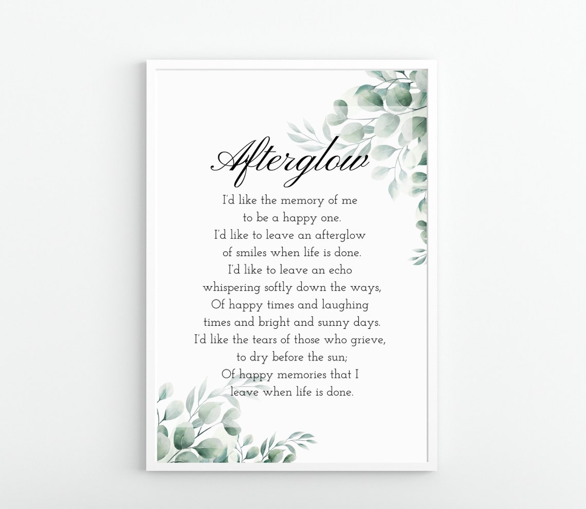 Afterglow Memorial Poem With Eucalyptus Greenery Sympathy Poster