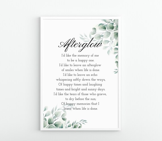 Afterglow Memorial Poem With Eucalyptus Greenery Sympathy Poster