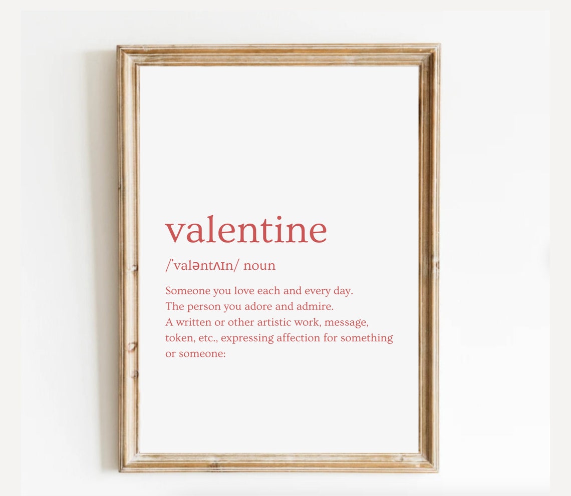 Valentine Dictionary Definition Romantic Pink Typography Art Print
