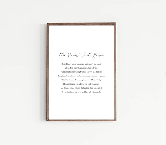 His Journey's Just Begun Elegant Minimalist Memorial Verse Poster
