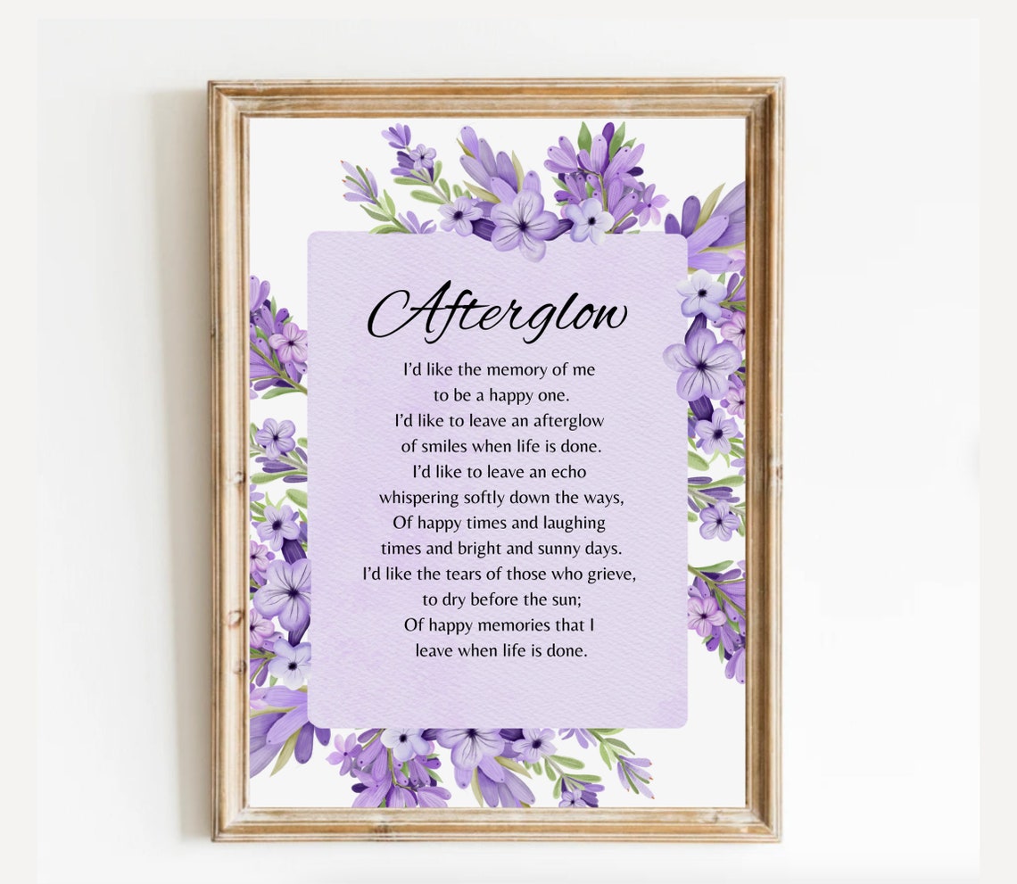 Afterglow Memorial Funeral Poem Print With Purple Floral Border - Image 2