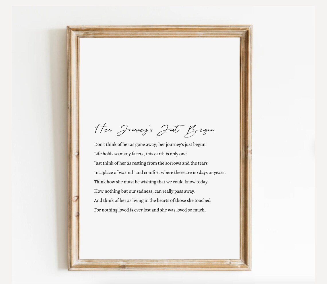 Her Journey's Just Begun Memorial Poem In Minimalist Style Print