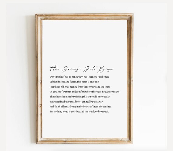 Her Journey's Just Begun Memorial Poem In Minimalist Style Print