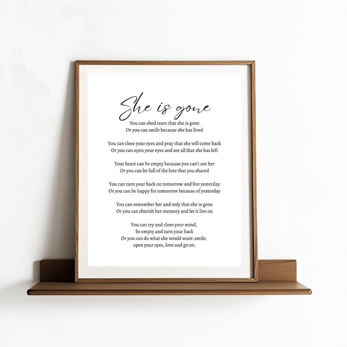 She Is Gone Minimalist Shelf Styling Sympathy Memorial Poem Poster