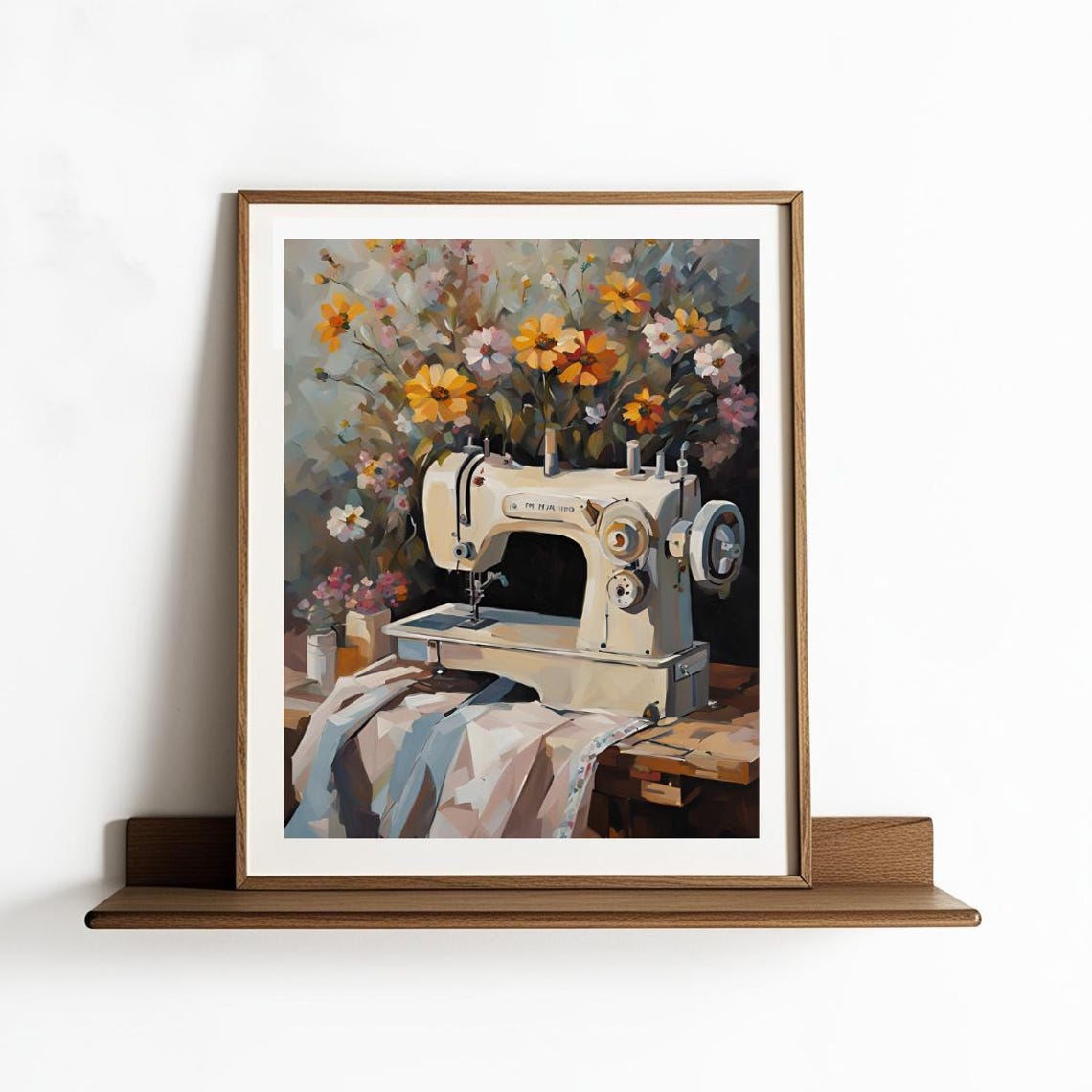 Vintage Sewing Machine Still Life With Wildflowers Art Print