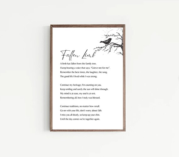 Fallen Limb Memorial Poem With Bird Branch Line Sketch Poster