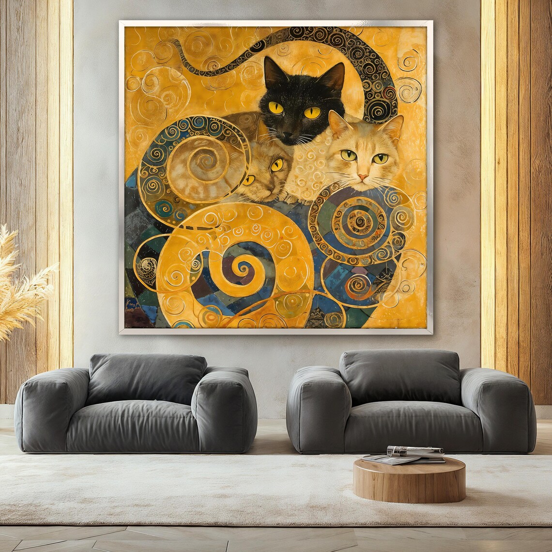 Klimt Style Cat Painting, Whimsical Animal Art - Image 2