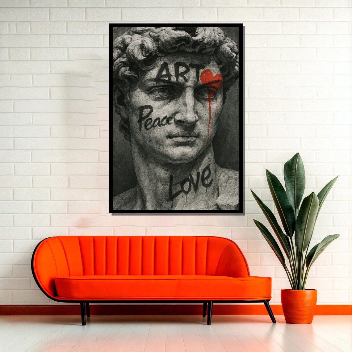 Graffiti Style David Sculpture, Peace Love Art Text - Image 2