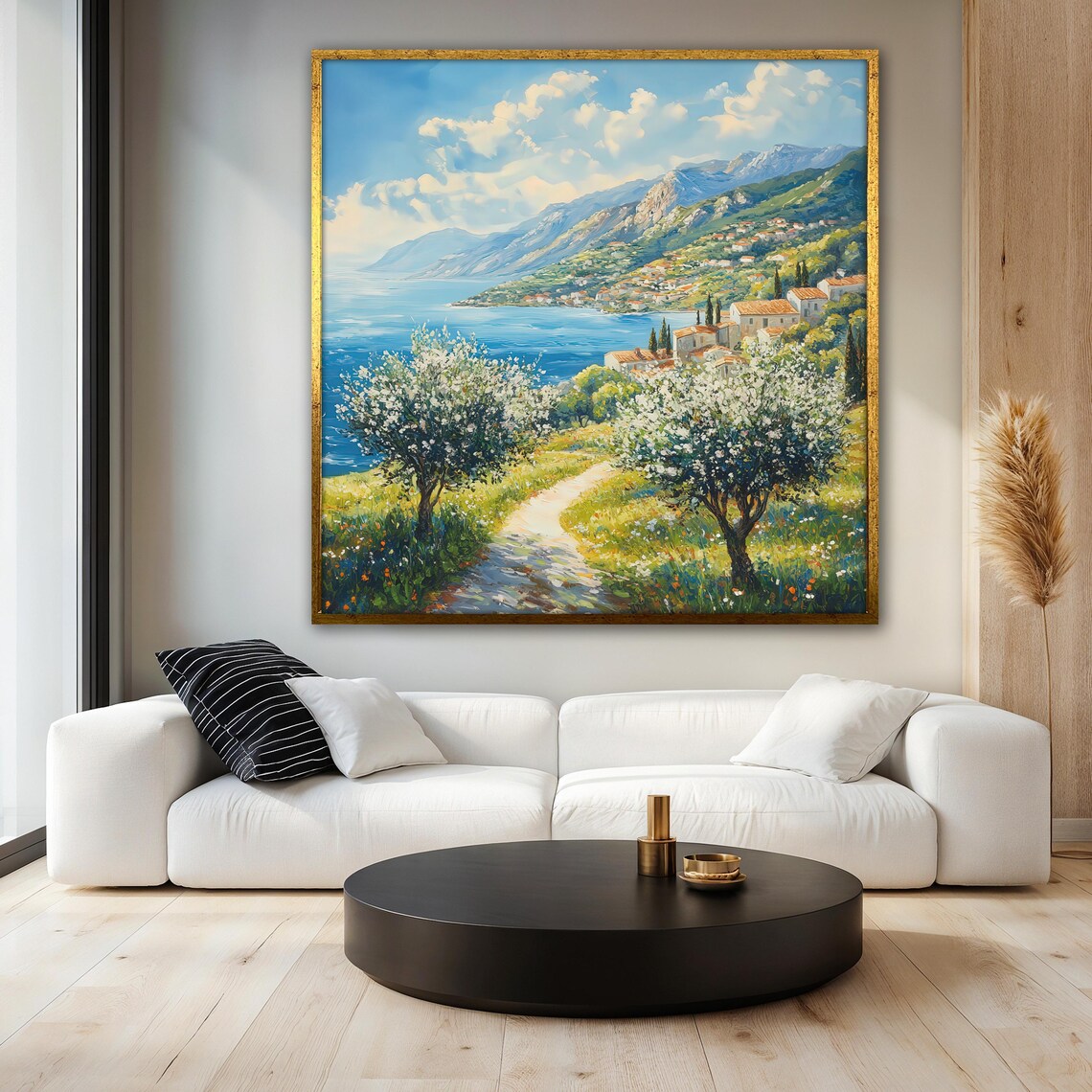 Mediterranean Landscape Painting, Scenic Village Pathway - Image 3