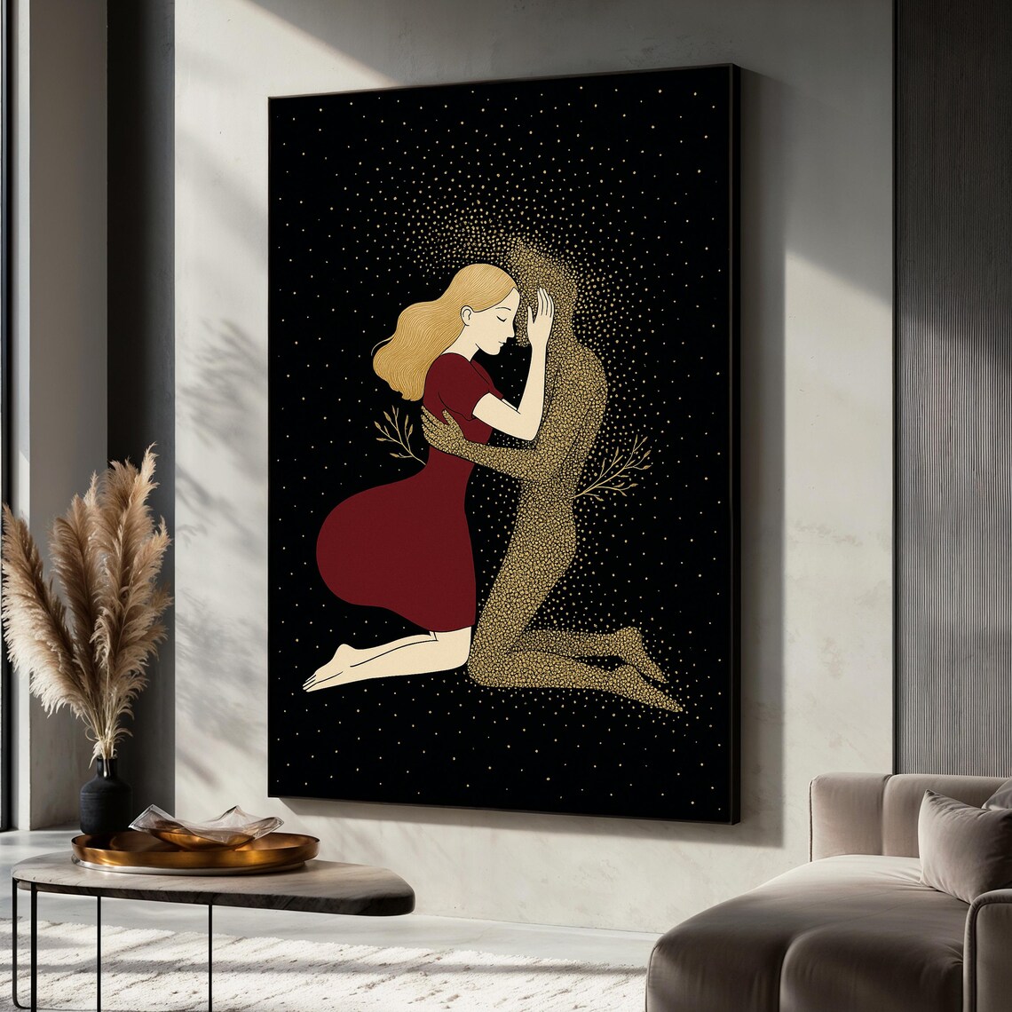 Abstract Love Embrace, Minimalist Couple Art Print