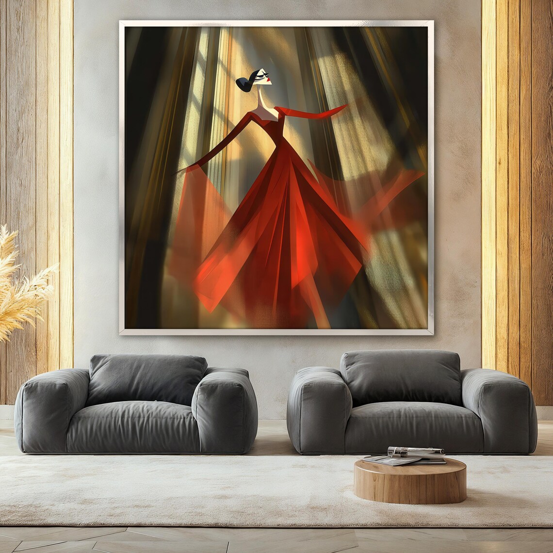Elegant Woman In Red Dress, Abstract Fashion Art - Image 2