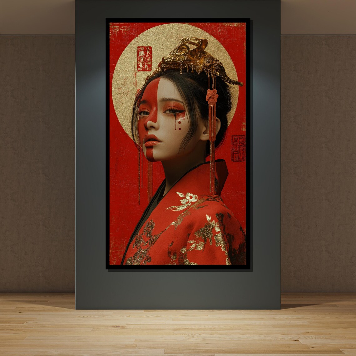 Red Chinese Imperial Woman Gold Phoenix Headdress Portrait Poster - Image 2