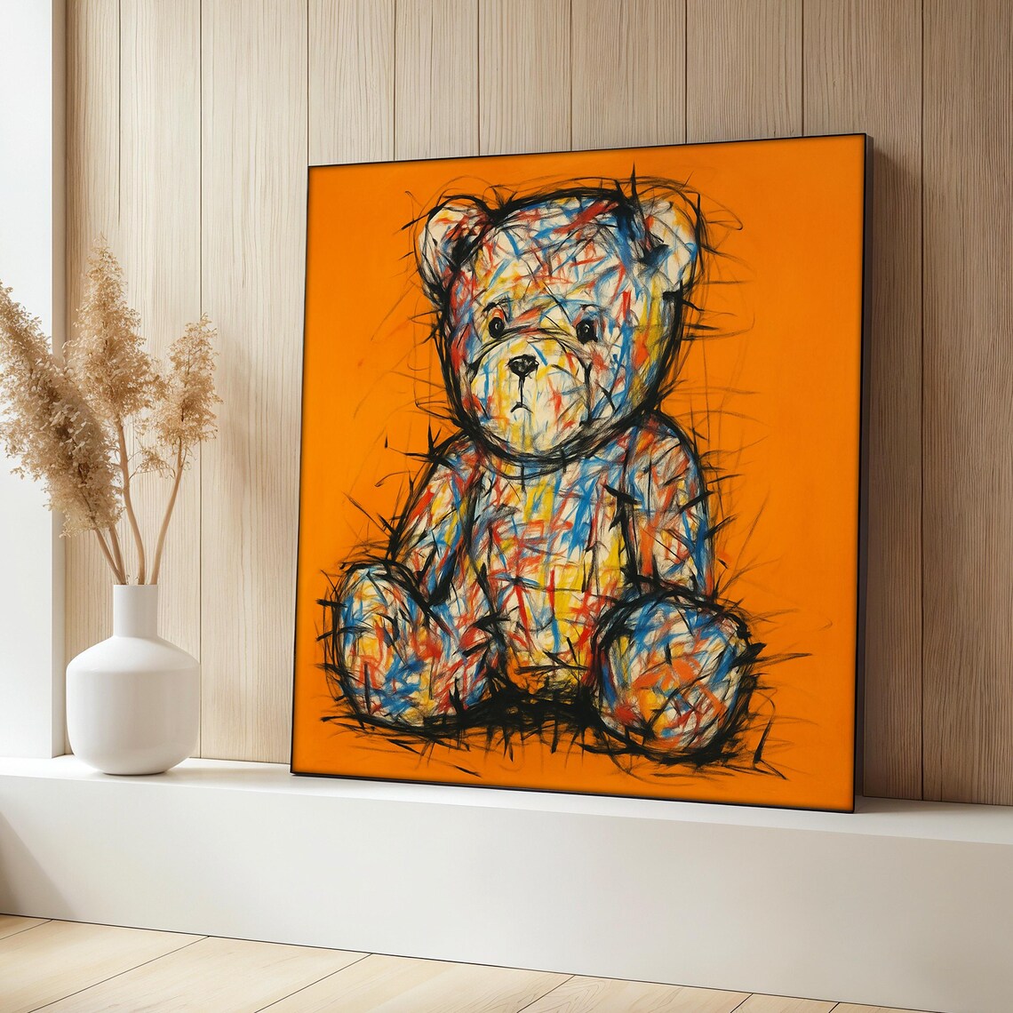 Colorful Teddy Bear Painting, Bold Pop Art Bear