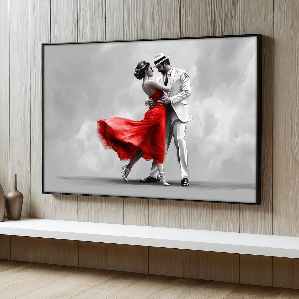 Passionate Couple Dance Painting, Elegant Latin Dancers