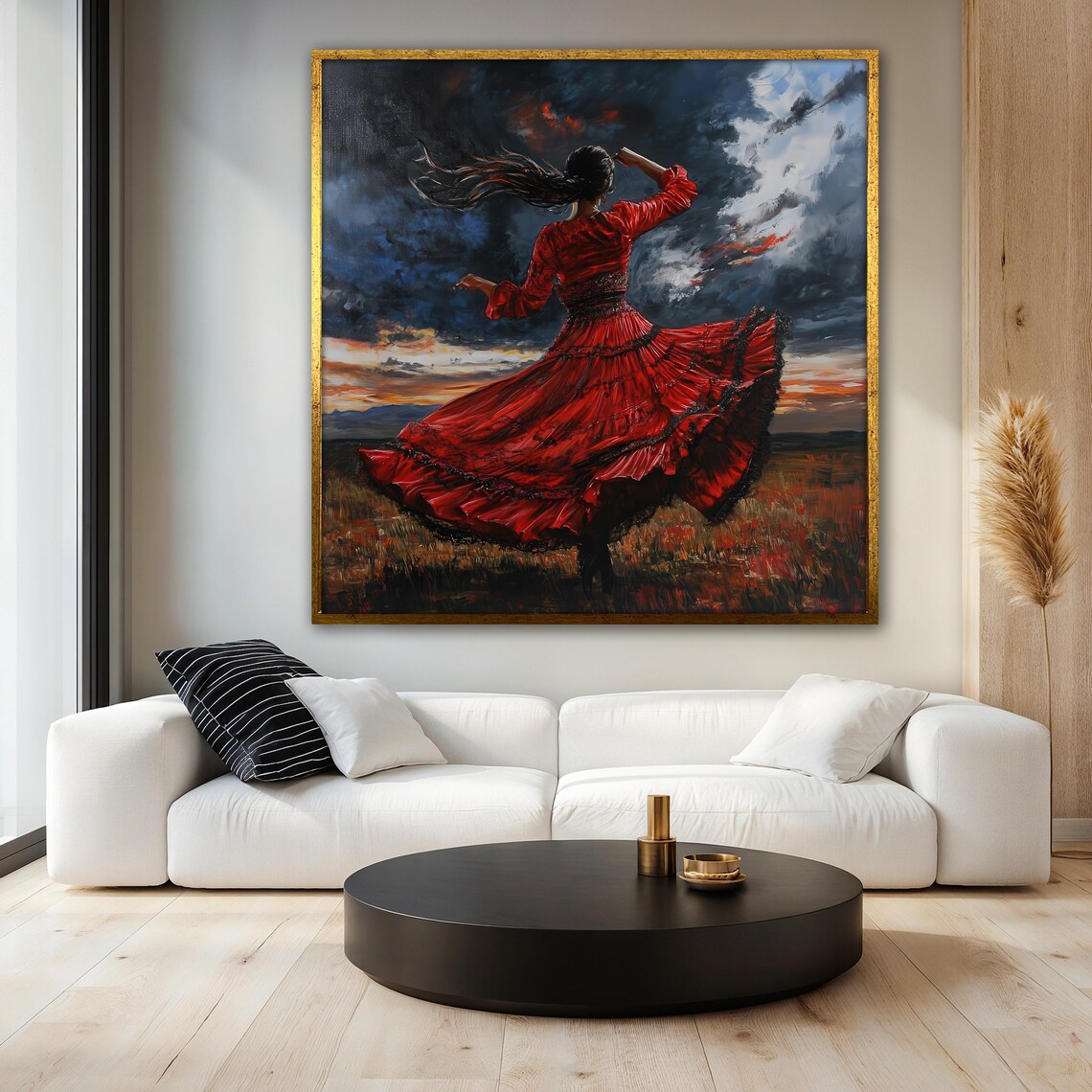 Woman In Red Dress Dancing At Sunset, Painting - Image 3