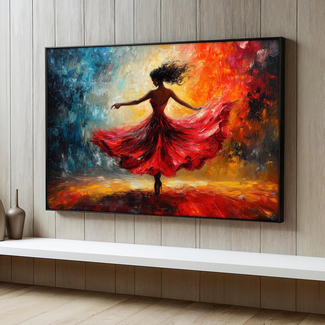 Red Dress Dancing Woman, Flamenco Art Print