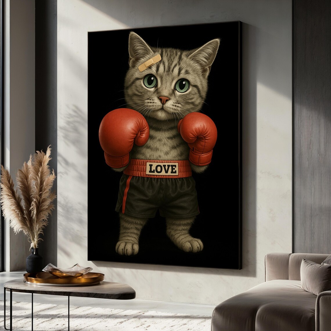 Boxer Cat Painting, Funny Animal Art Poster