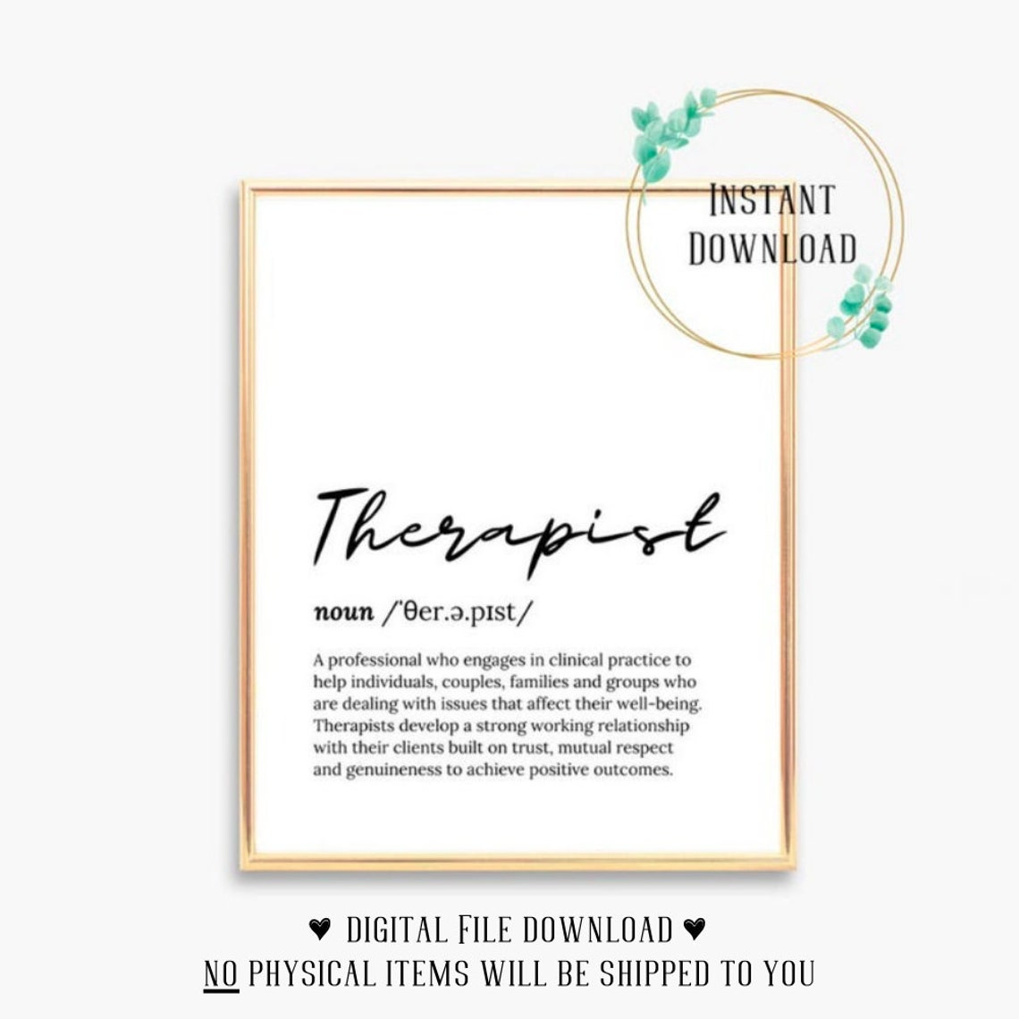 Therapist Definition Script Typography Dictionary Word Poster