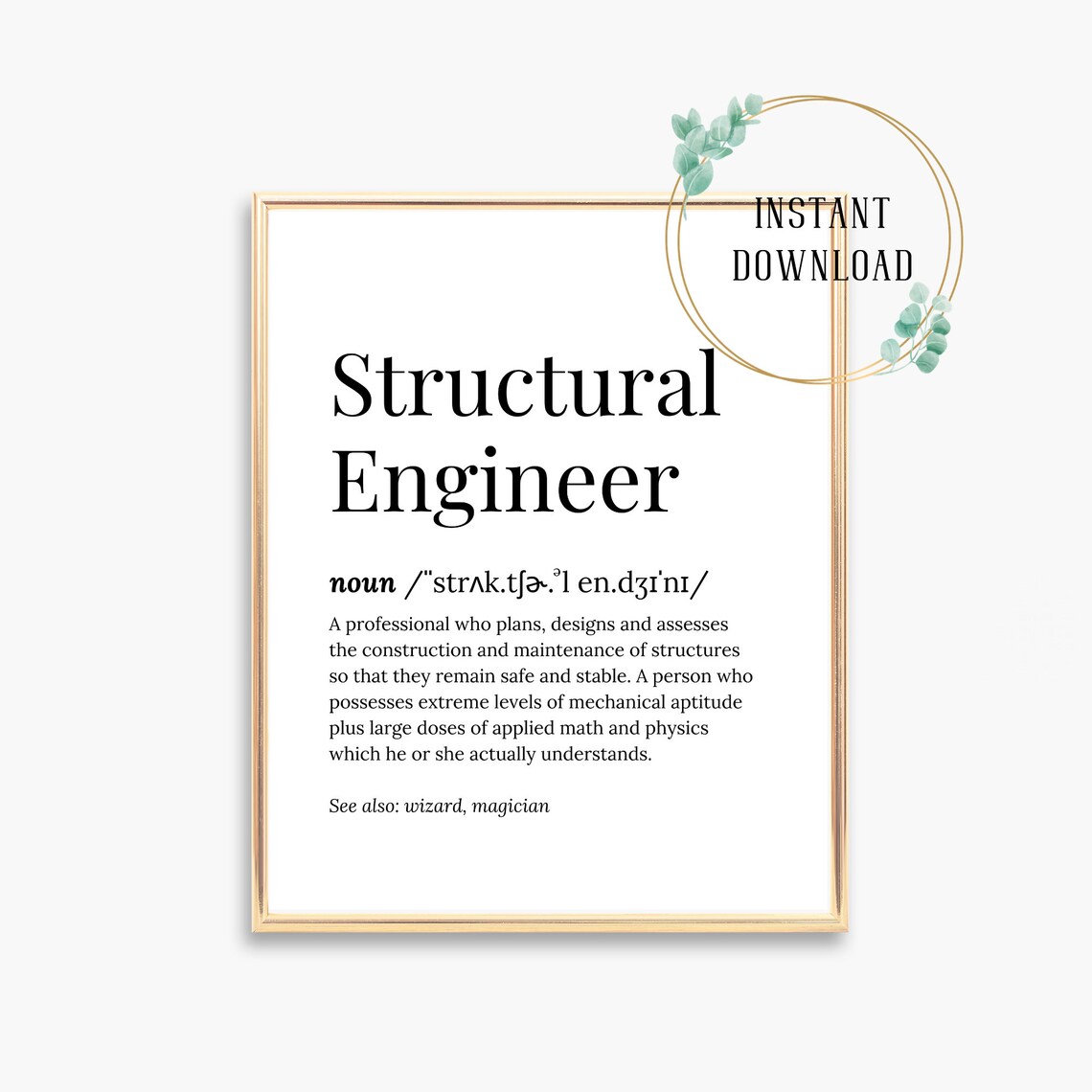 Structural Engineer Gift Poster Graduation Card Definition Engineering Birthday Cards Gifts For Him Student Her Print Graduate Office Decor - Image 3