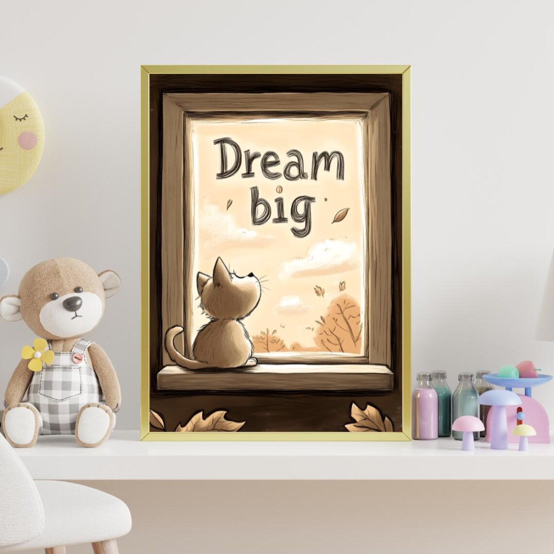 Cat Motivational Art, Dream Big Inspirational Quote