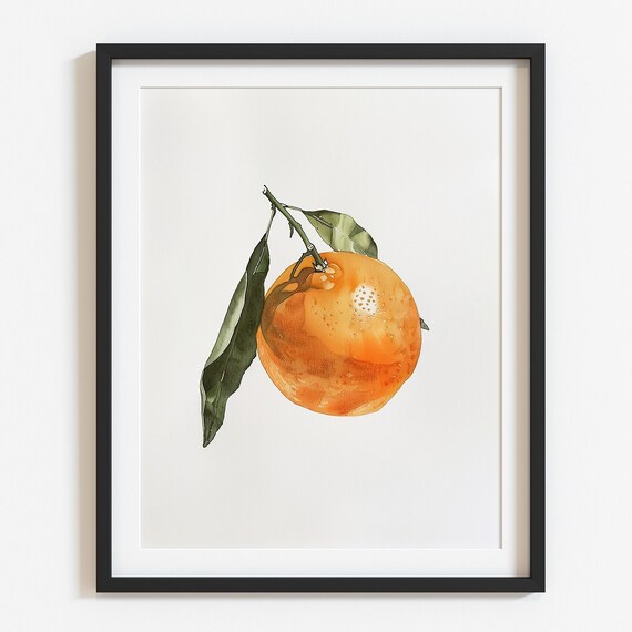 Single Orange Fruit Watercolor Minimalist Kitchen Wall Poster