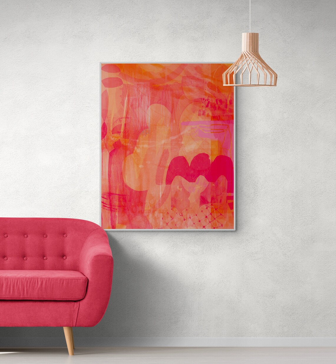 Bright Orange Abstract Art, Hot Pink Painting Print - Image 4