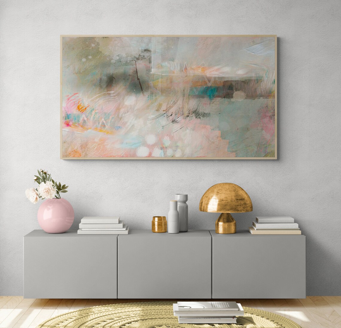 Pastel Abstract Painting Art Print, TV Frame Decor - Image 3