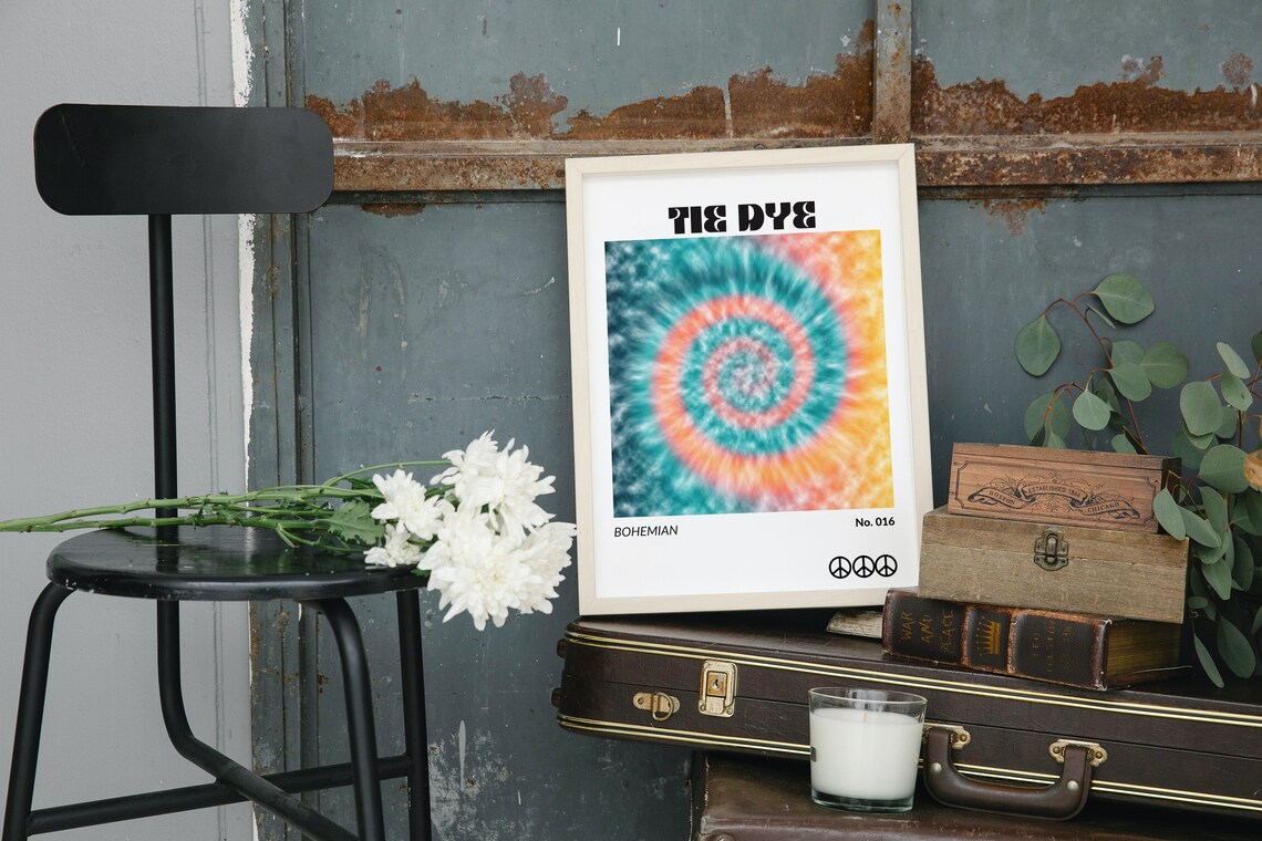 Tie Dye Bohemian Hippie Spiral Peace Sign Retro Gallery Art Poster - Image 2