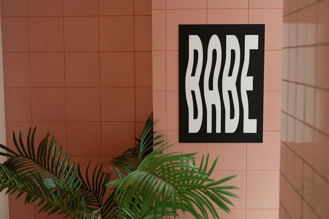 Babe Wavy Retro Typography Bold Black And White Statement Poster - Image 4