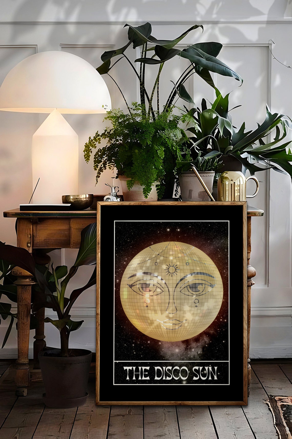 The Disco Sun Tarot Card Style Gold Celestial Moon Face Art Poster - Image 3