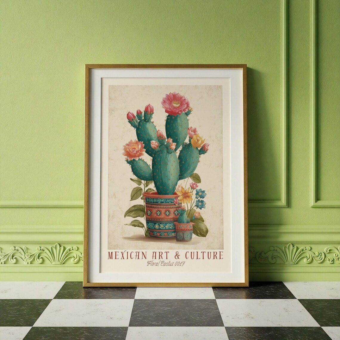 Mexican Art Culture Pink Bloom Cactus Decorative Folk Pot Poster - Image 2