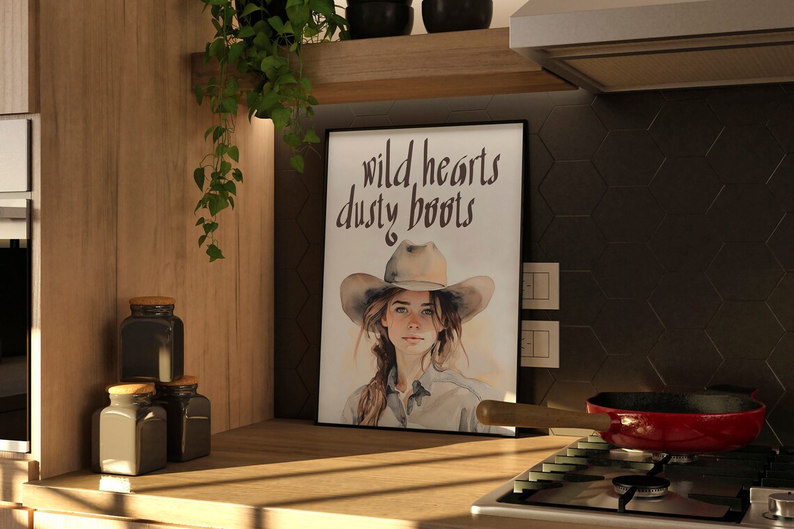 Wild Hearts Dusty Boots Cowgirl Watercolor Western Style Poster - Image 2