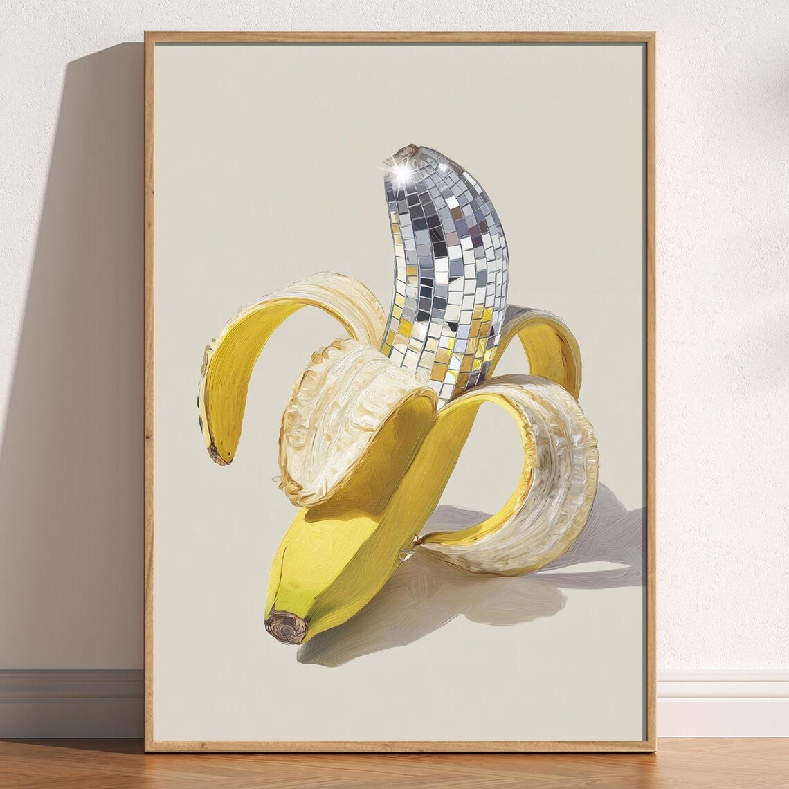 Disco Ball Banana Print, Retro Kitchen Poster