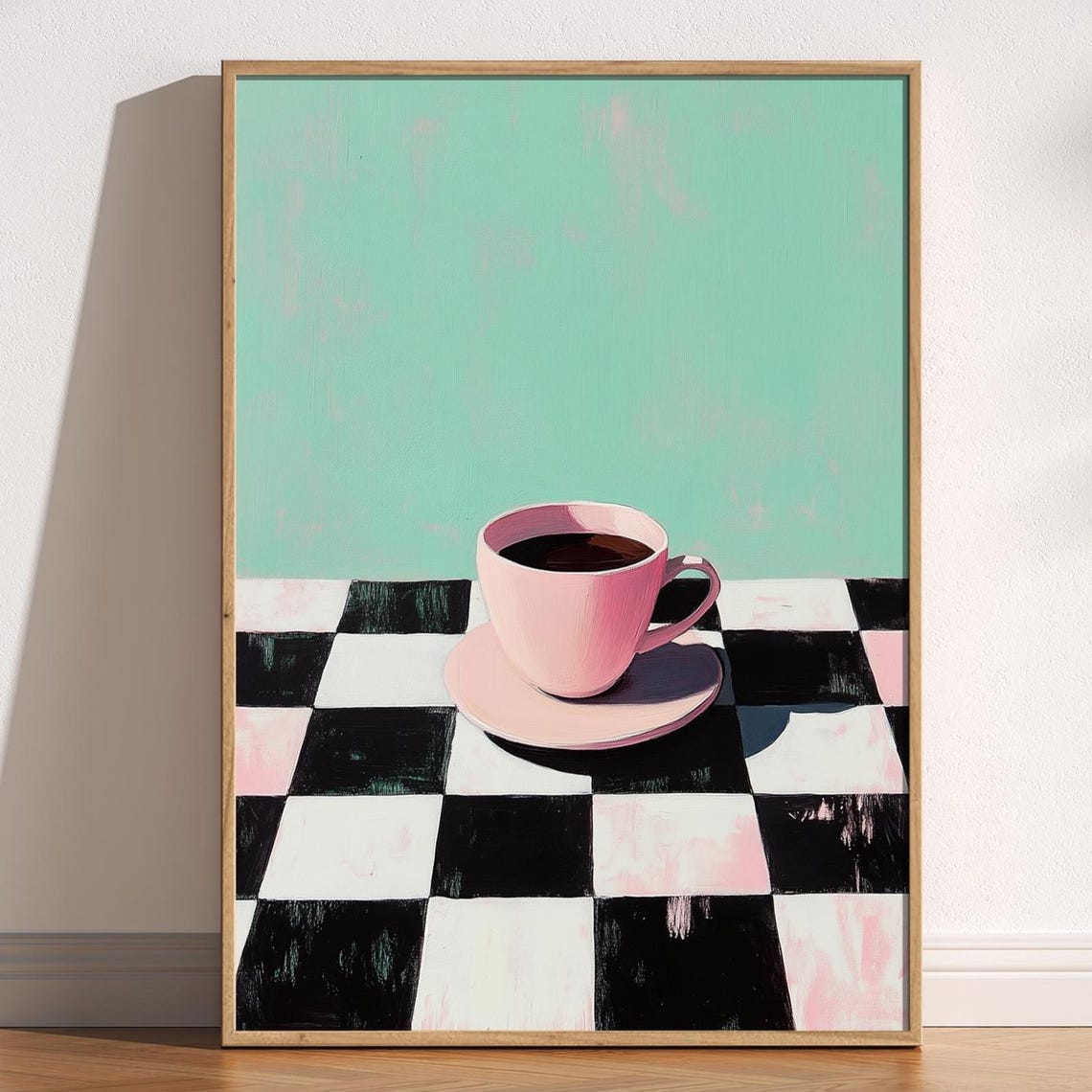 Retro Coffee Print, Checkerboard Kitchen Poster