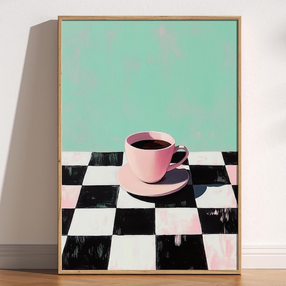 Retro Coffee Print, Checkerboard Kitchen Poster