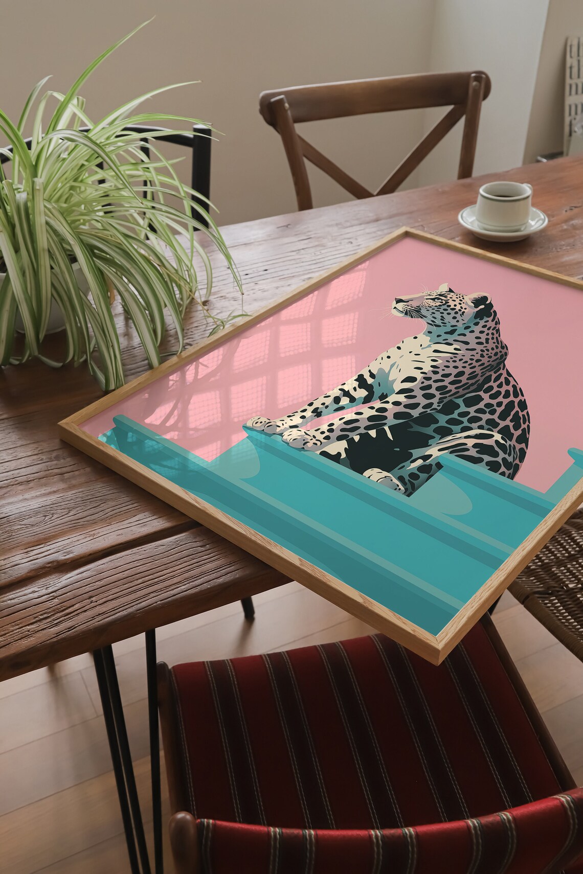 Trendy Leopard On Stairs Pink Blue Retro Pop Art Animal Print - Image 4