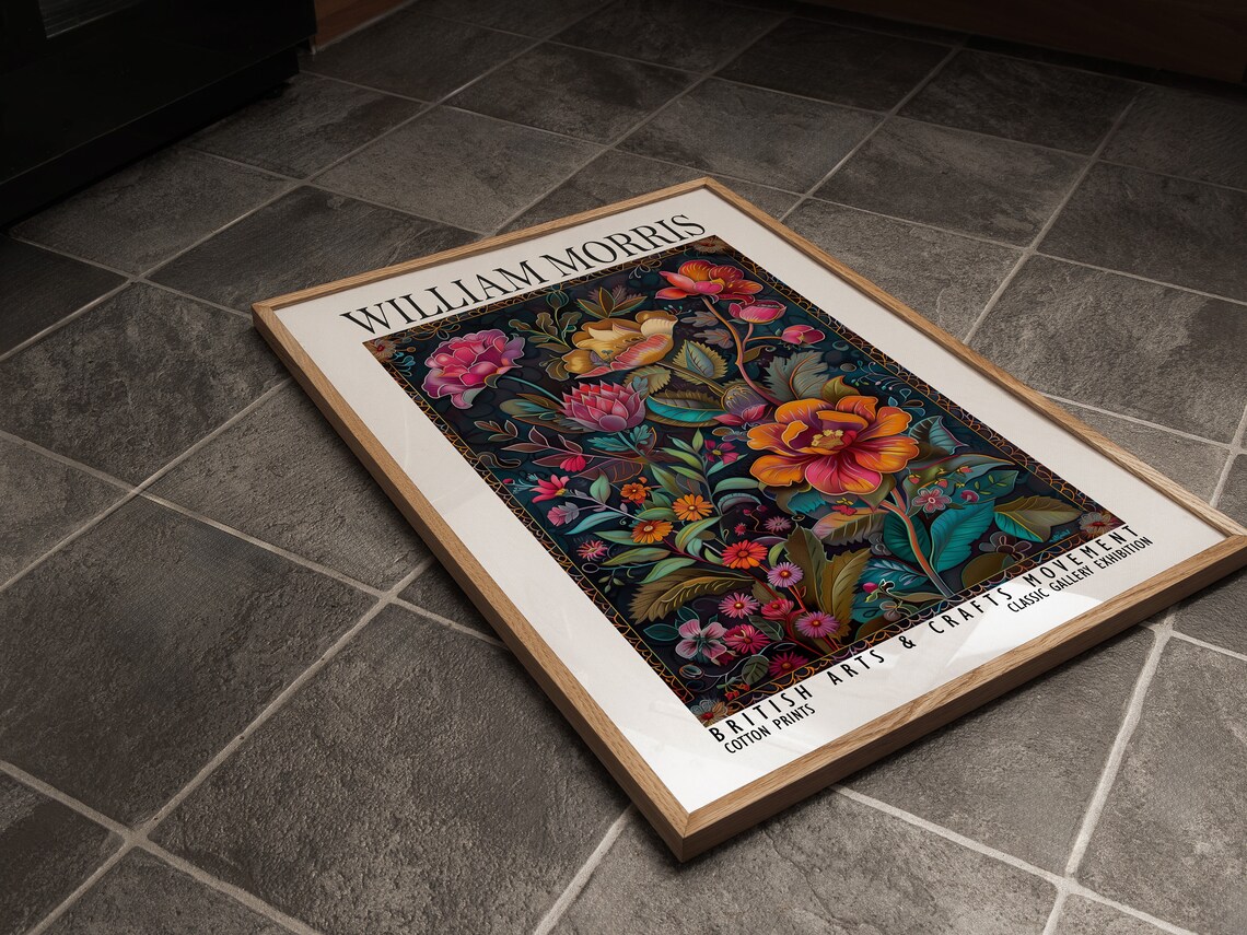 William Morris Tapestry Floral Jewel Tone Dark Exhibition Poster - Image 2