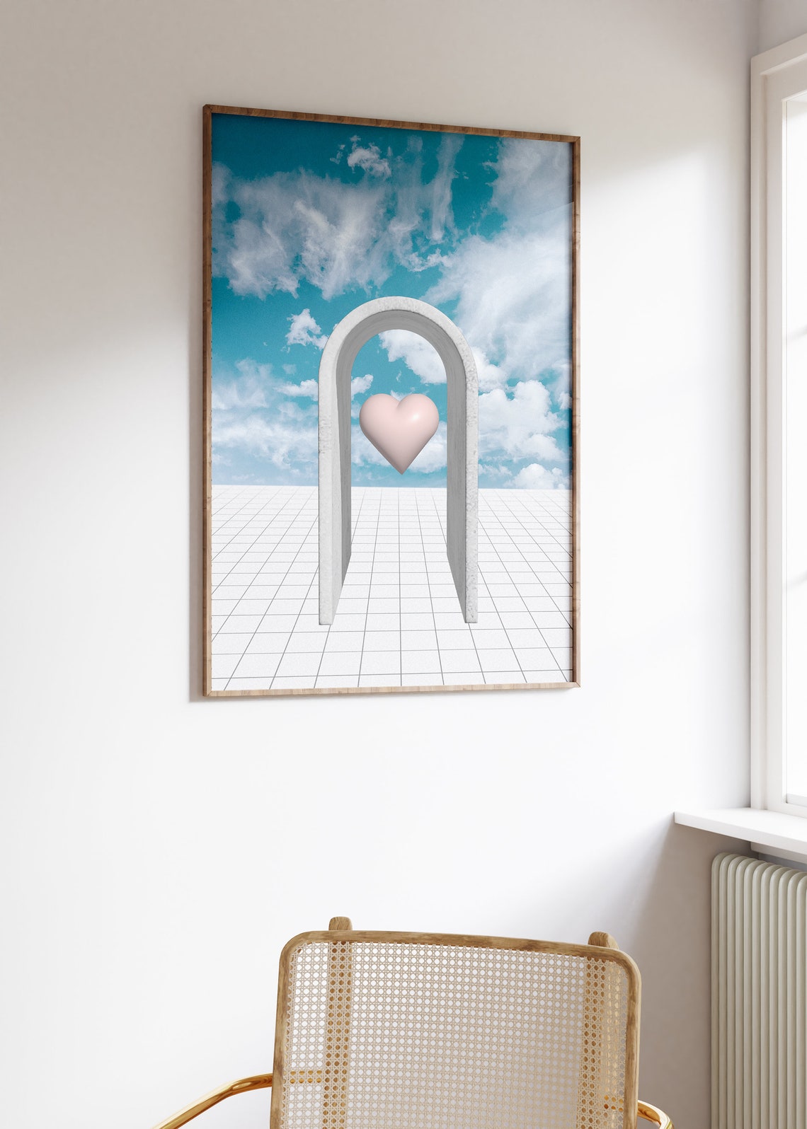 Surreal Dreamy Arch Pink Heart Blue Sky 3D Ethereal Art Poster - Image 4