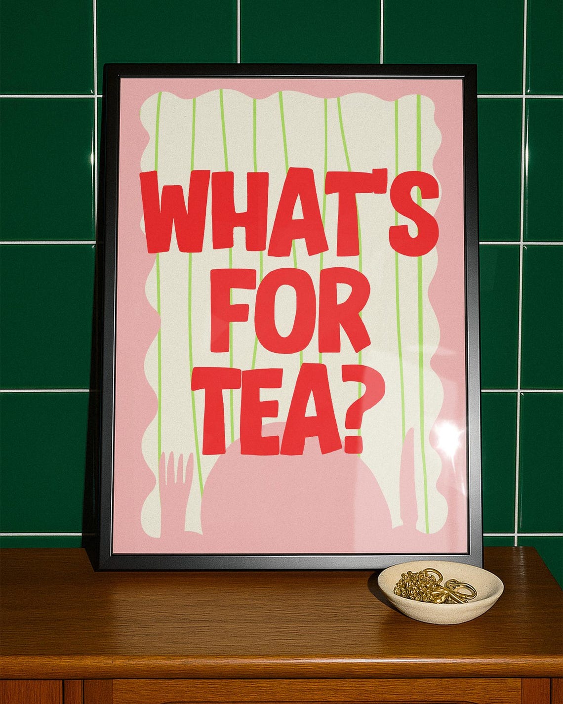 Whats for Tea Bold Red Retro Typography Fun Kitchen Quote Poster - Image 3