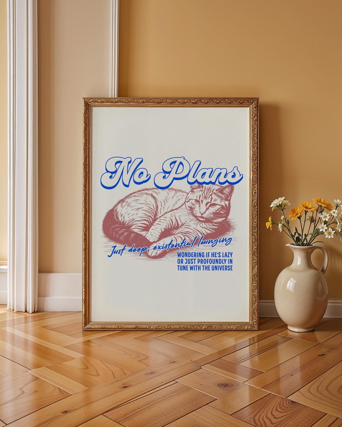 No Plans Lazy Cat Funny Print Retro Lounging 80s 90s Decor Gift Playful Whimsical Poster Bold Minimalist - Image 2