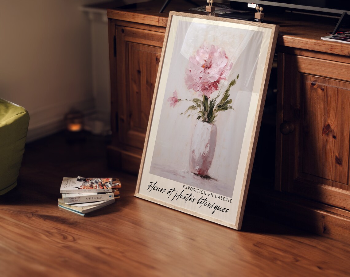 Pink Peony Oil Painting Botanical Floral Gallery Exhibition Print - Image 3