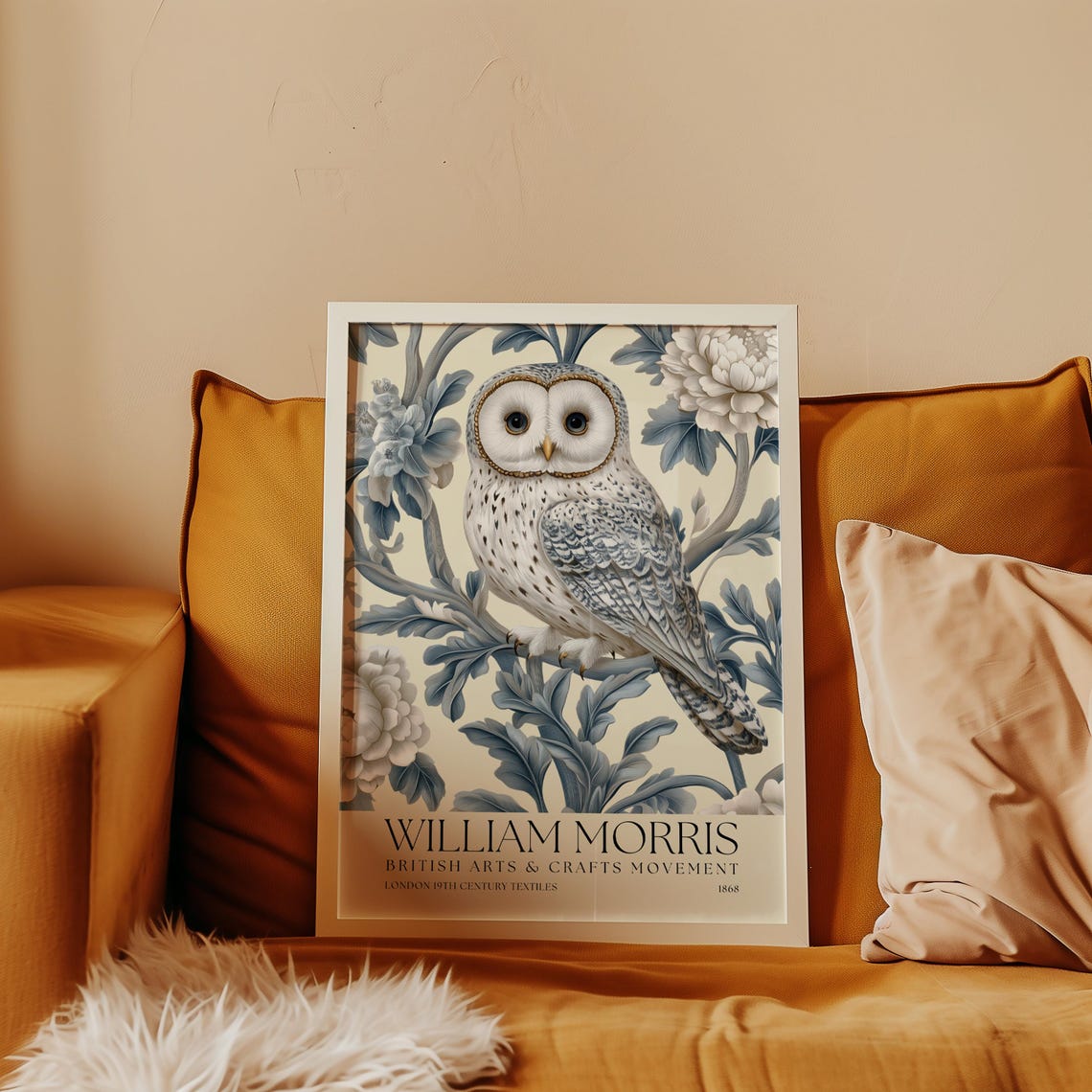 William Morris Owl Blue Floral Vintage Botanical Style Poster - Image 3