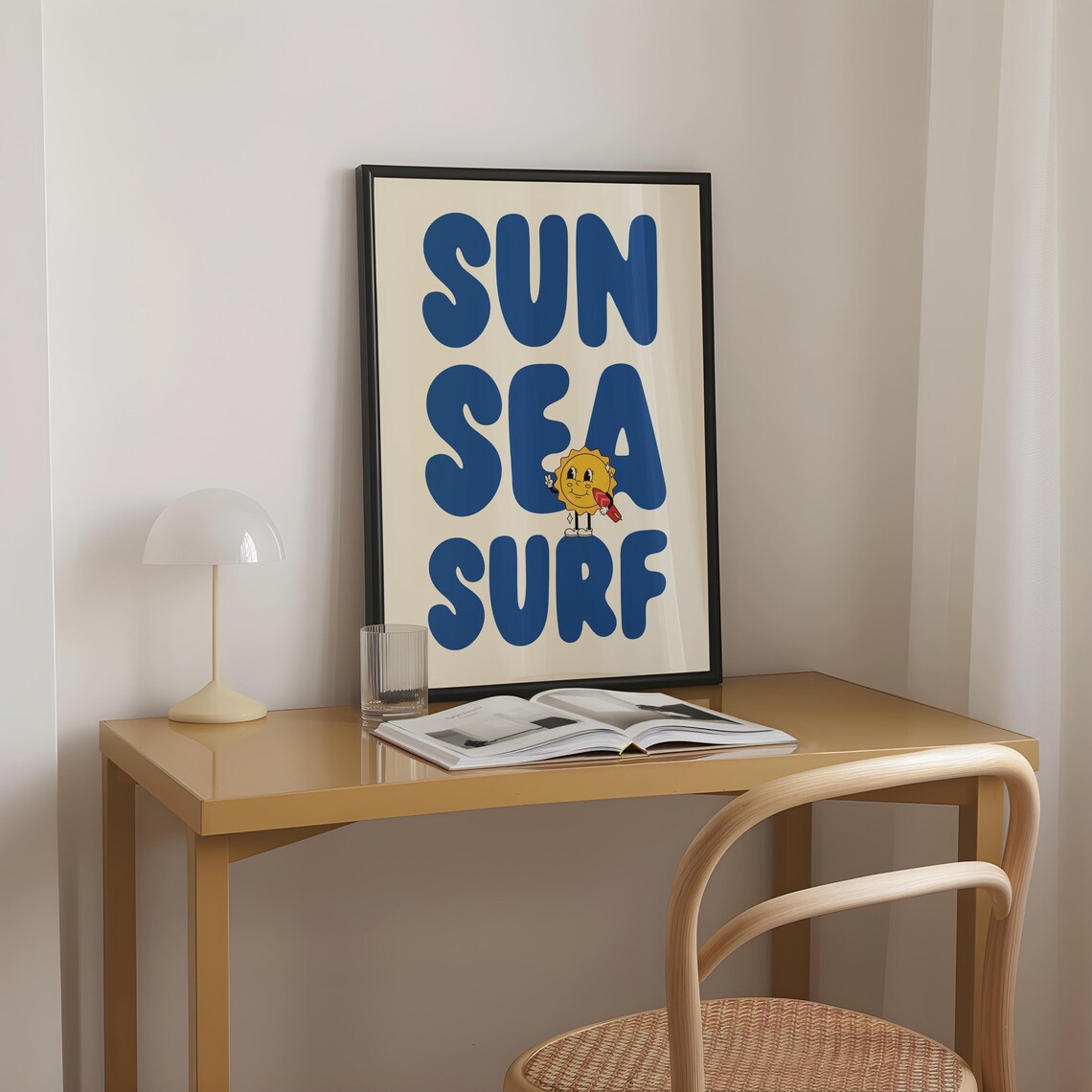 Sun Sea Surf Retro Blue Typography Sunshine Summer Beach Poster - Image 2