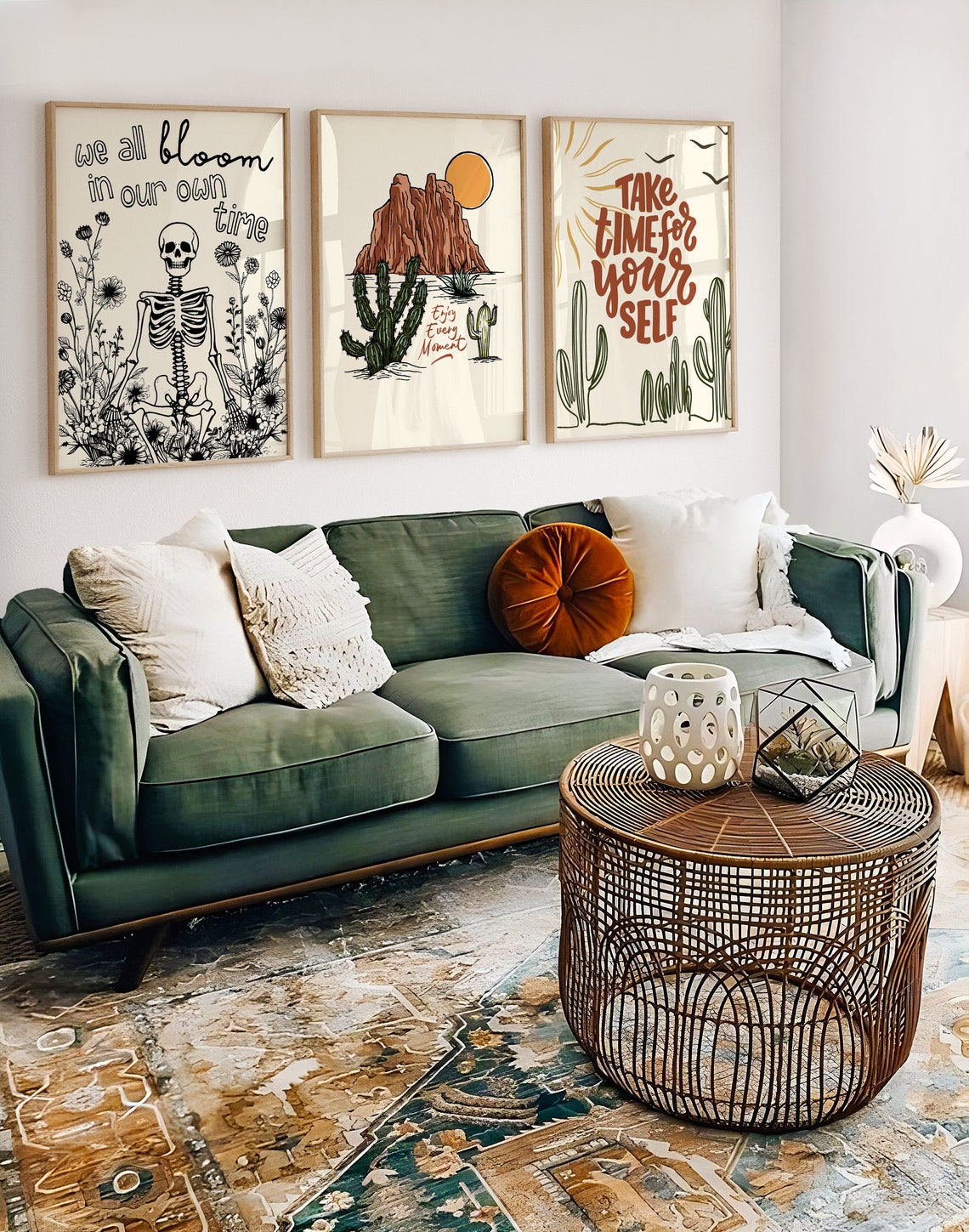 Enjoy Every Moment Desert Cactus Sunset Bohemian Vintage Poster - Image 3